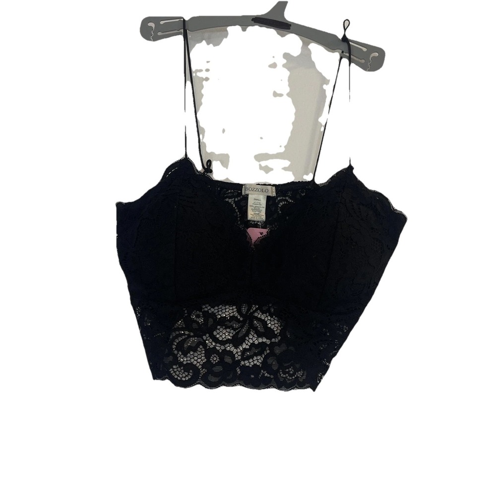Bozzolo Bralette Womens Small Black Lace Longline Padded Wireless Strappy READ